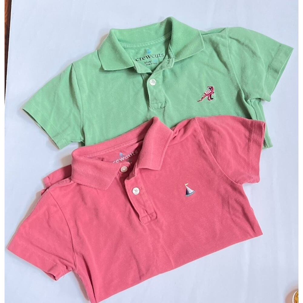 Lot of 2 - J Crew Crewcuts Boys Pink & Green 100% Cotton Polo Shirt Sz XS 4/5